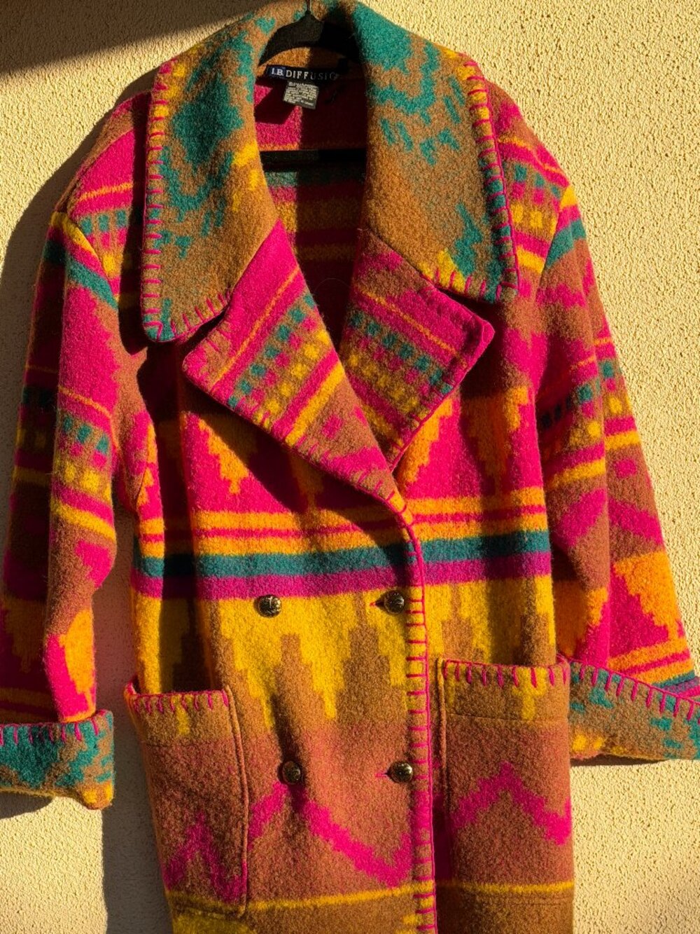 Vintage 1990 I.B. Diffusion Boiled Wool Southwest Coat Jacket